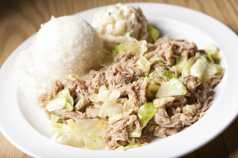 The saimin broth is lip-swellingly salty, and grows more so as matchsticks of Spam, scrawls of darkly-roasted pork, and strips of fish cake wallow in it. The Papa Jim Min, perhaps the best saimin on a list of a dozen different preparations, scores texture points with creamy patches of scrambled egg and a flurry of crisp green onions. The soup needs nothing.