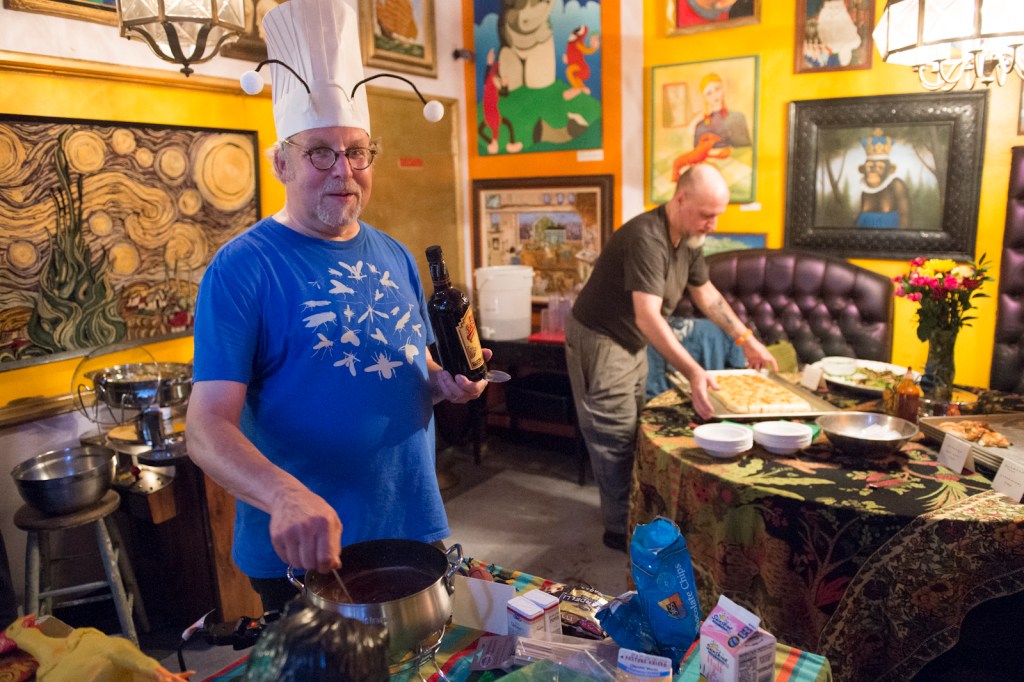 Gordon whipping up desert: Chapulines (Mexican seasoned grasshoppers) in Chocolate Fondue