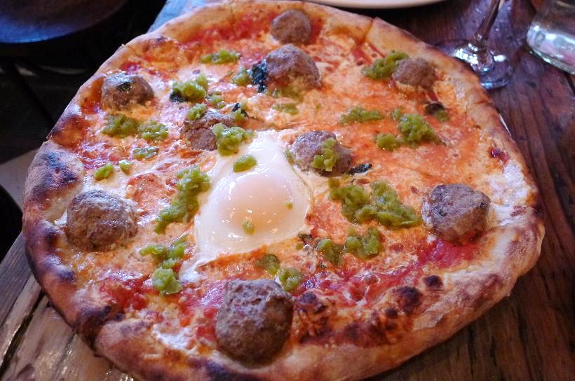Polpettine (Meatball) is a pizza on the Lunch and Late Lunch menus at Pulino's, 282 Bowery in New York City, named New York's Best Pizza in 2011. Read more: Polpettine Pizza -- With a Gooey Egg -- at Pulino's, Dish #59.