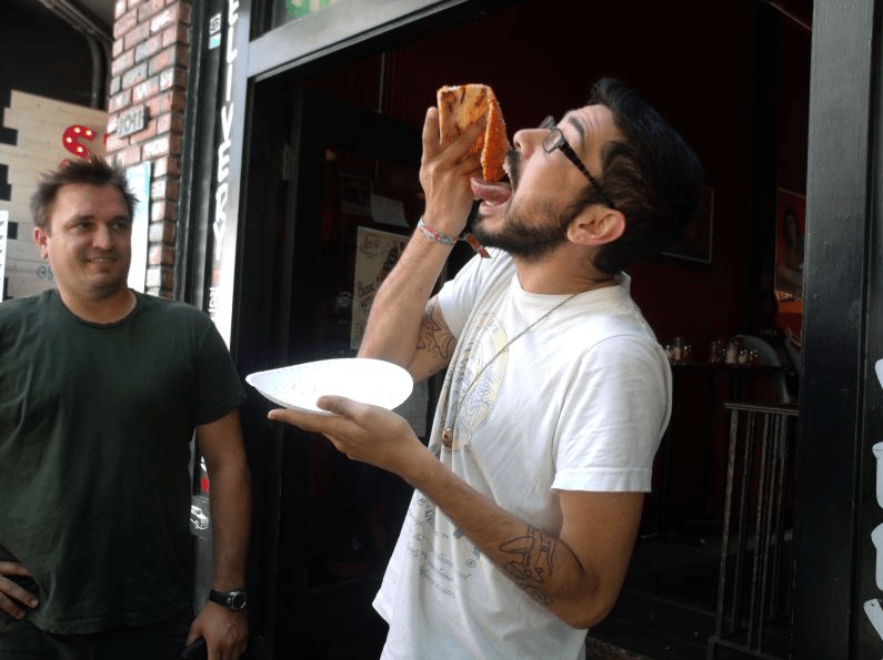 Tyler from Seattle digs Fly Moon Royalty and gets cheesy with Big Mario's.