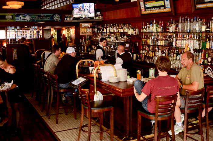 The bar feels more like a campus pub than a genteel urban steakhouse.