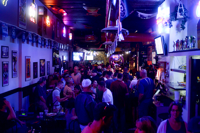 Inside, the bar was packed.