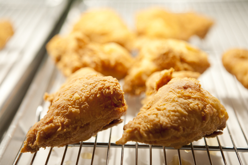 Freshly cooked chicken waiting to be devoured.