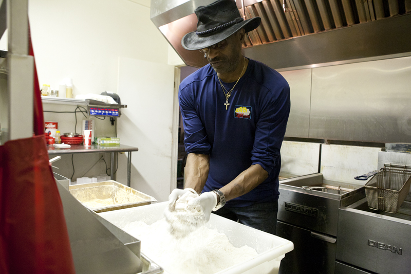 Ezell has been flirting with the idea of selling popcorn chicken. Here he makes some samples.