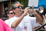 A trumpet player at the parade in St. Louis, Missouri.