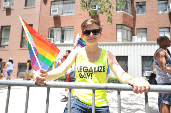 A protestor and American Apparel patron in New York.
