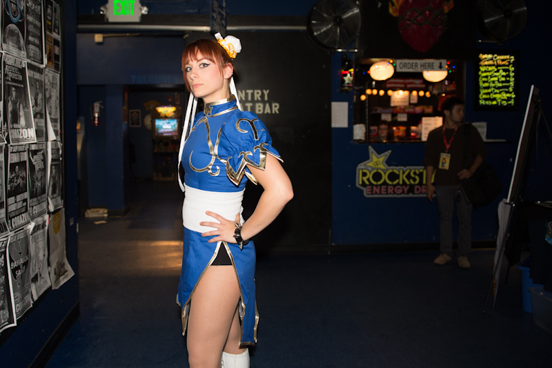 The night's hostess, dressed as Chun Li from Street Fighter.