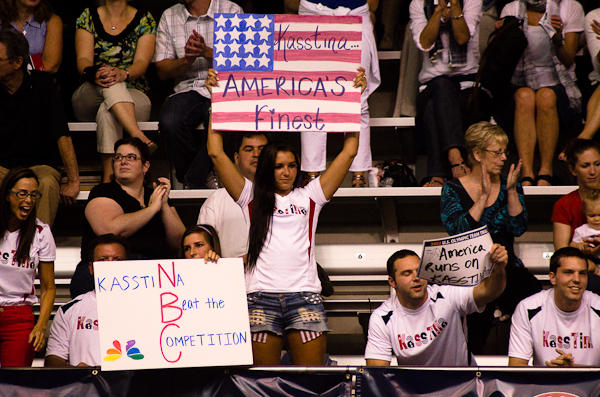 Friends, family, and fans all came out to support their divers. This group is supporting Kassidy Cook and Christina Loukas of Woodlands Diving Academy.