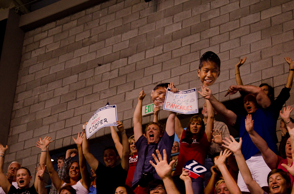 Windle and Cooper's fans cheer them on.