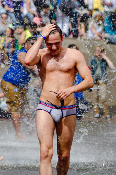 Cooling off in the fountain.