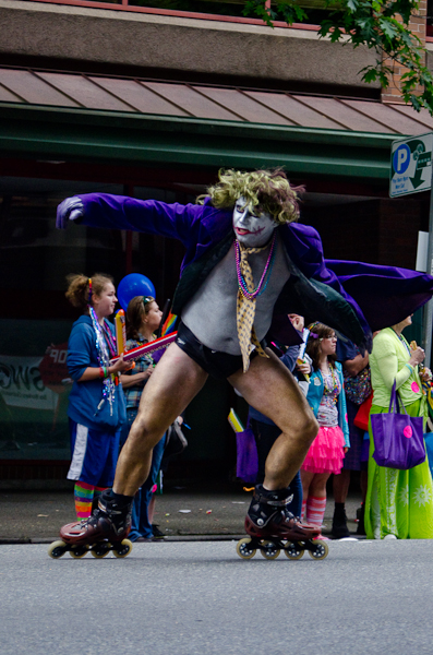 The Joker skated up and down along the parade route for the duration of the event.