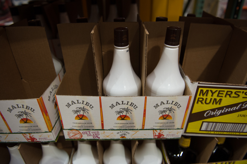 Bottles of Malibu Rum at Costco.
