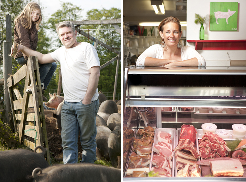 George Page works on the farm with daughter Adela watching. A few miles away, wife Kristin is working at their restaurant. This rare restaurant, which would actually be entitled to brag on its sourcing, La Boucherie is the in-town extension of Vashon Island's Sea Breeze Farm.