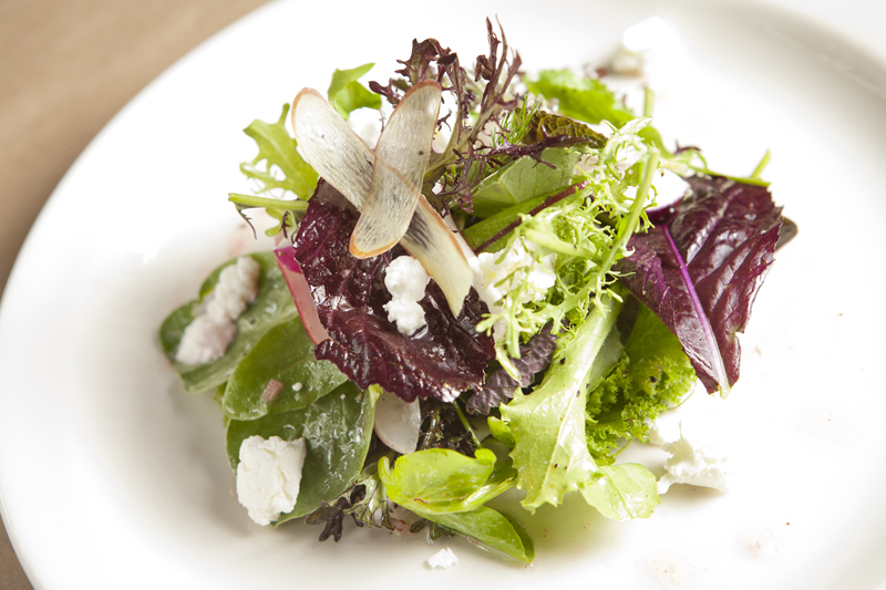Island meadow spring greens and radishes with rhubarb vinaigrette.