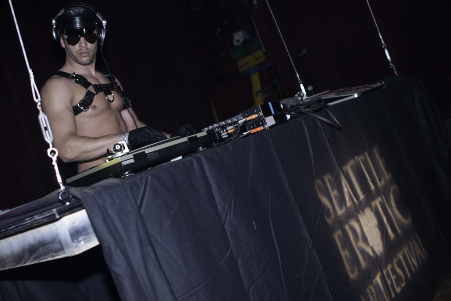 Trouble Dicso rocks the hot cop look for his set.