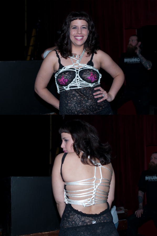 A woman shows off the handiwork of Suspended Animation.