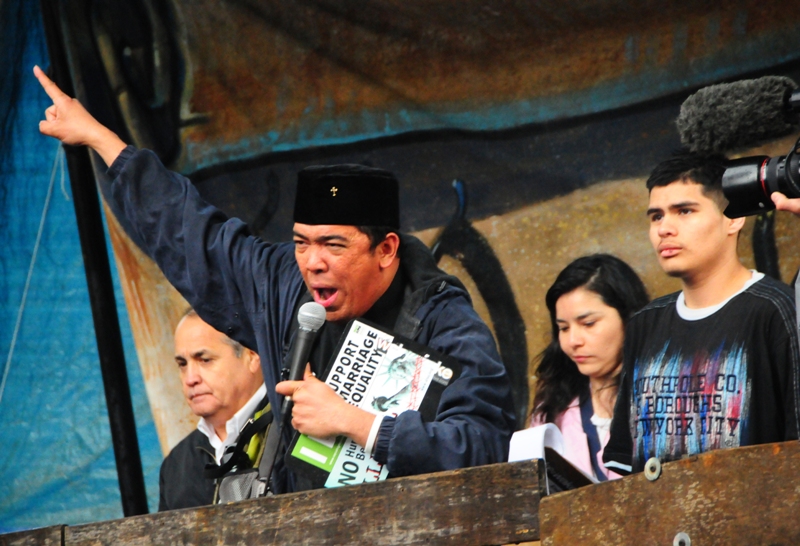 The truck provides a platform for speakers.