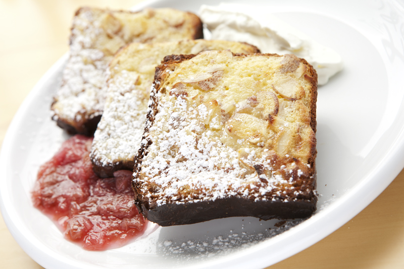 Bostock with seasonal rhubarb compote.