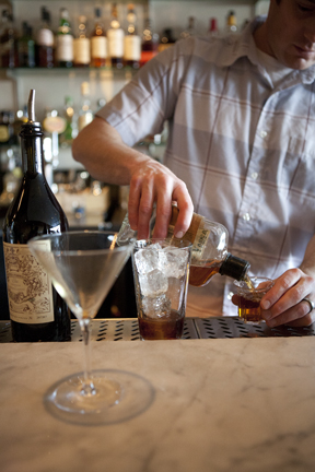 Bartender Joe working on a Knox Manhattan.