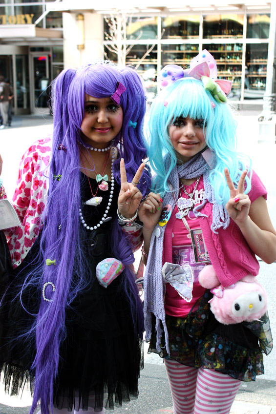 Paulina and Maria show off their very colorful wigs.