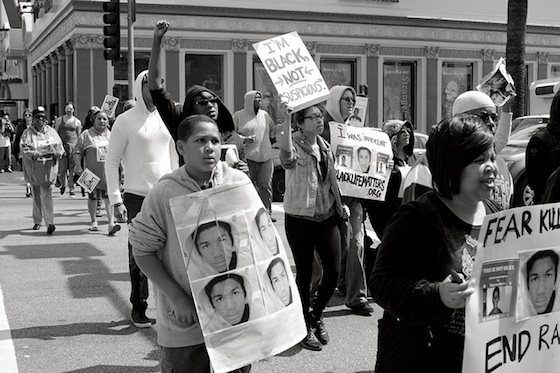 People take to the streets in Los Angeles for the Million Hoodie March.