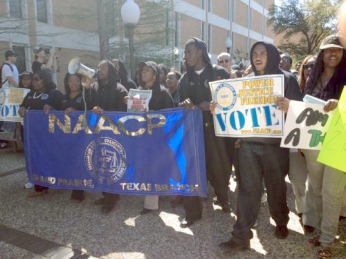 Students, faculty and community members marched through the University of Texas at Arlington campus on March 26.