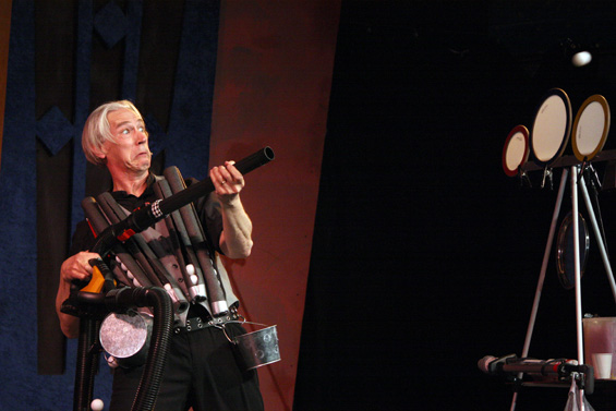 Trautman, channeling King Pong, blows the crowd away with a stream of ping pong balls.