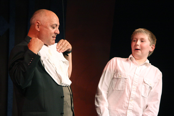Gazzo the British Magician hands his volunteer his Grandpa's unclean underwear as a souvenir.