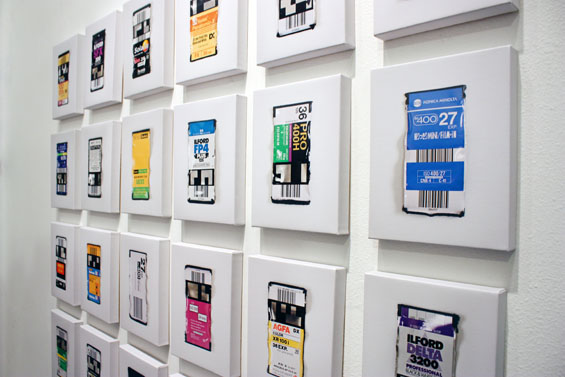 Fossils by Sarah Sinclair. These are photographs of 35mm film canisters, printed on canvas by an inkjet printer.