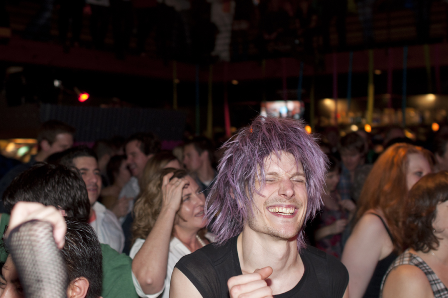 This guy sported an awesome purple wig that he kept trading with his friend.