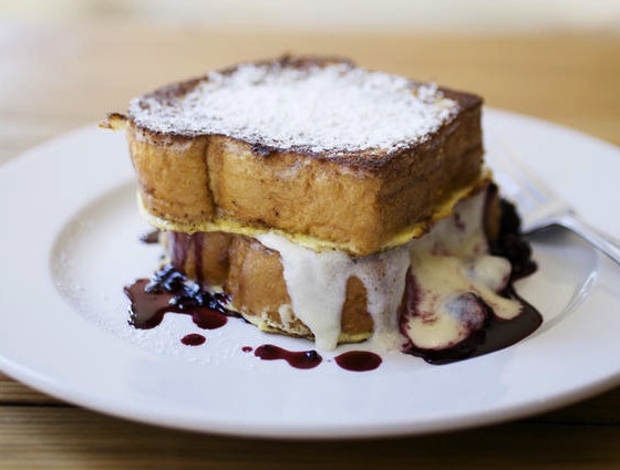 For a sugar rush to go with a caffeine buzz, consider this blackberry French toast with brioche bread and mascarpone from Half and Half in St. Louis, Missouri.