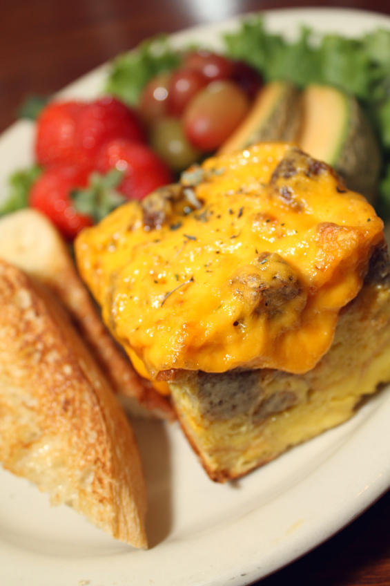 Sausage and cheddar, eggs and bread plus chopped chives equals a great start to the day at Maeve's Cafe in Minneapolis, Minnesota.