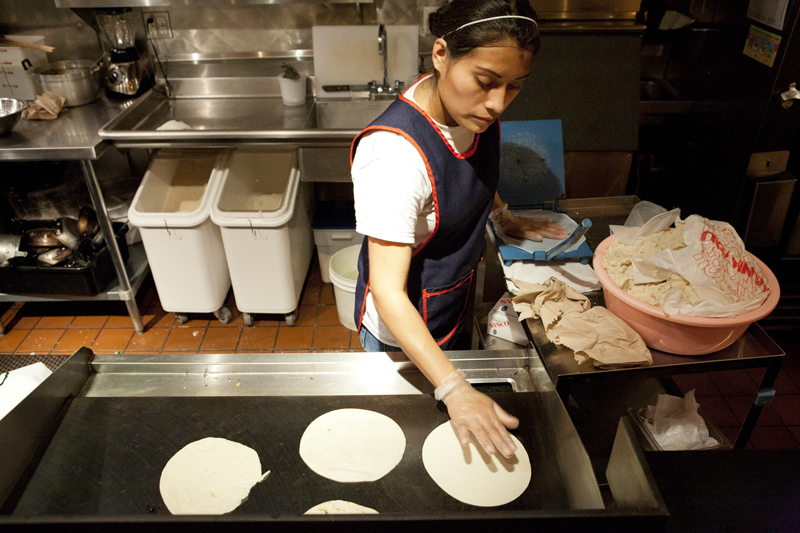 The tortillas are hand-patted by a crew of masa mavens in potters' smocks, women who've mastered the art of imbuing ground parched corn with plushness and froth. The tortillas have a subtle springtime sweetness and gratifying chew.
