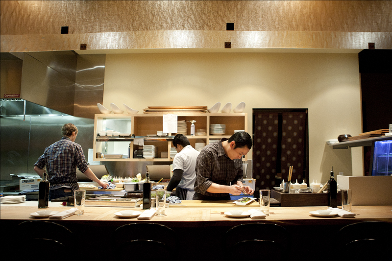 Executive Chef Chris Vilayphanh working on Salmon Usuzukuri.