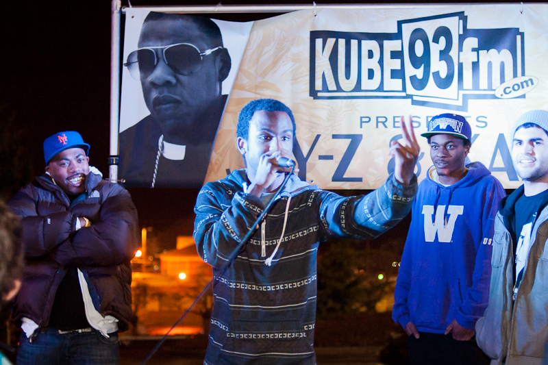 A fan rapping for Throne tickets at the contest.