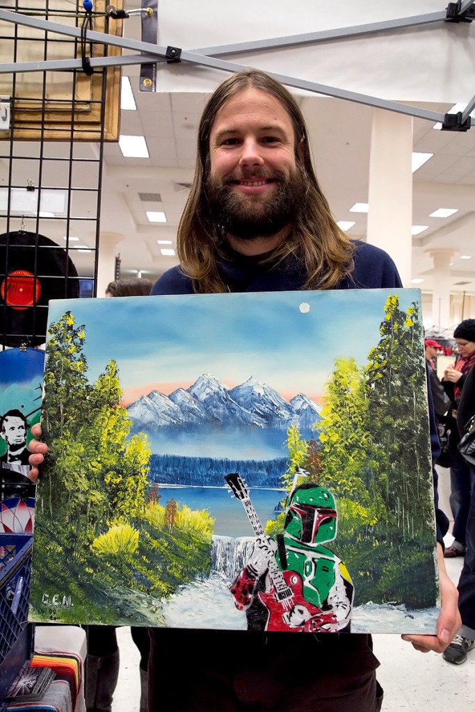 Dave Ryan of Manticore Stencil Art picked this brand-new pieceas his current favorite. He noted, I was thinking, 'If youaE™re a Star Wars bounty hunter,you just might want to take a little R& R and come up with a good shredding lick on theguitar, too.' ItaE™s like the perfect moment. (www.manticorestencilart.com)