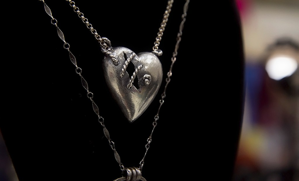 Lyndsay Behrens of Idle Hands makes dramaticpieces of hand-forged jeweley. She chose a heart necklace, a popular seller at UCU, andkeyrings made from casts of old brothel tokens. (idlehandsdesigns.com)