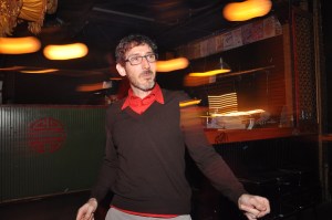Gene Balk, one of the DJs of the night, gettin' down on the dancefloor.