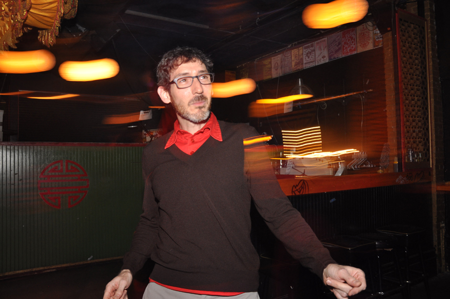 Gene Balk, one of the DJs of the night, gettin' down on the dancefloor.