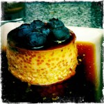 Fancy Flan:  flan was always a popular dessert at my Filipino family parties usually topped with pineapple and cherries, but this version was full of blueberries. not quite the same familiar taste like my auntie's flan and much smaller in portion size, but still delicious from Tamarind Tree, a restaurant located in Little Saigon, Seattle.  Submitted by Corinne Manabat