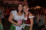 Dirndl wearing babes Mary Taylor and Toni Kribs chill in one of the beer lounges.