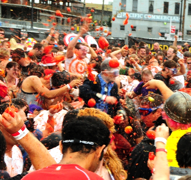 Most of the tomatoes were ripe and red, but those green tomatoes hurt when they hit!