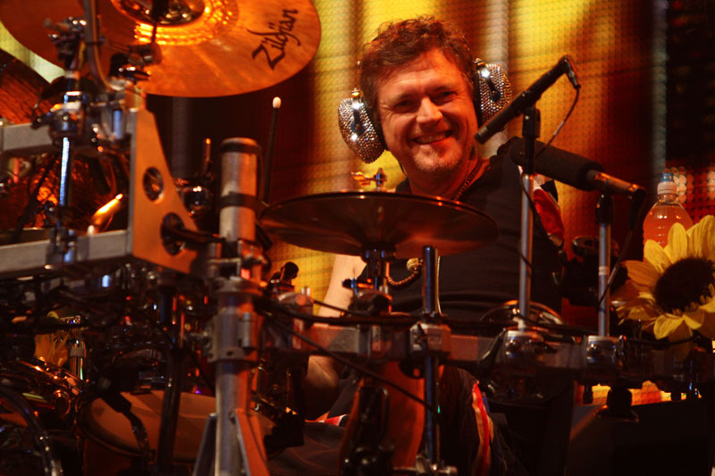Def Leppard drummer Rick Allen takes a time out to smile.