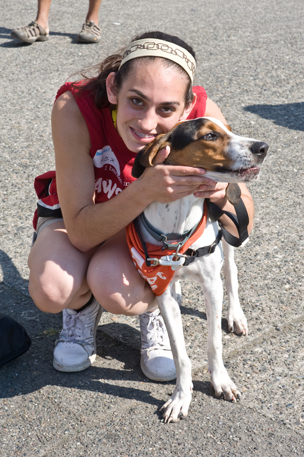 A happy owner with her lovely furry friend.