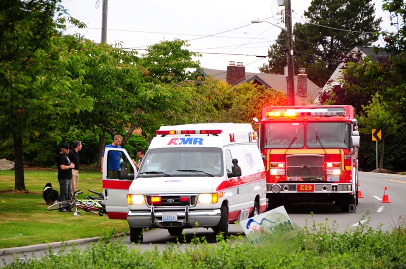 Bikers down, just a few blocks from the starting point.
