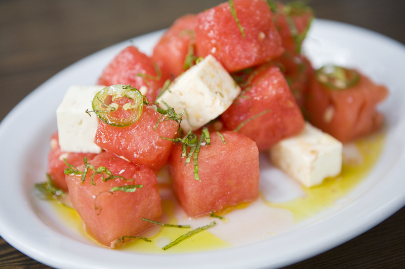 The watermelon salad at Poquito's cools the palate with lime and mint, while the Serrano chile gives a surprising kick. More drool-worthy pictures here.