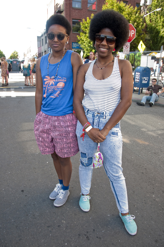 Local hiphop artists THEESatisfaction were looking good as they headed to their set at the Vera stage.