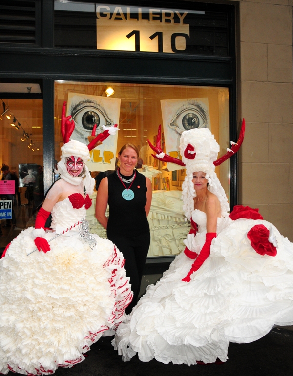 At Gallery 110, ice queens Rebecca Maxim and Leslie Taylor with gallery director Sarah Dillon.