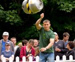 A contestant in the Washington Brewer's festival keg toss.