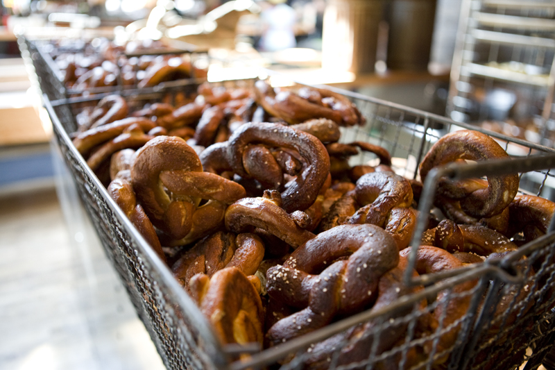 Making the pretzels. Brave Horse makes an average of 500 pretzels a day.